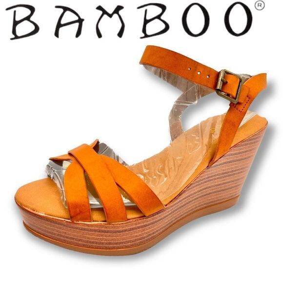 Women’s Bamboo Tan Luxy Cross Strap Wedge Size 8 - Picture 1 of 7